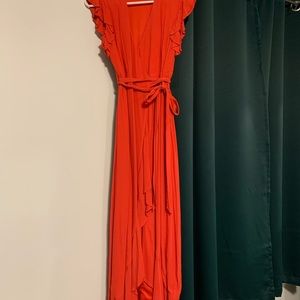 Express burnt orange, long maxi wrap dress